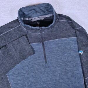 Kühl Ryzer 3112 Mens Medium Charcoal Blue Stretch L/S 1/4 Zip Thumbhole Pullover